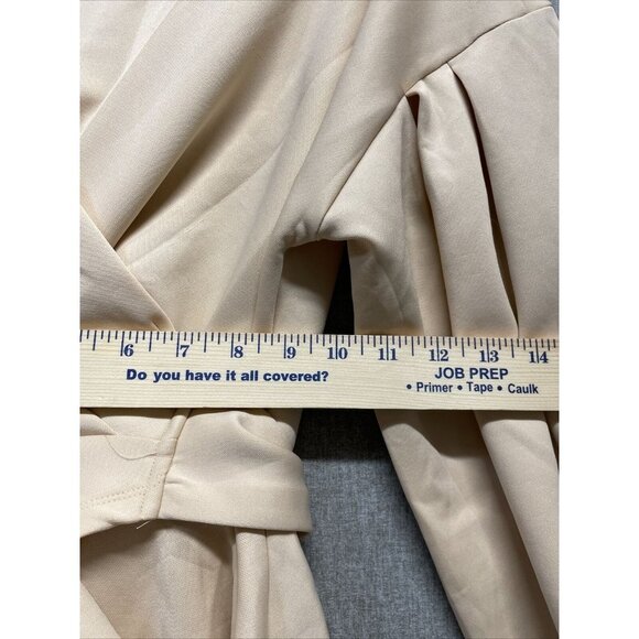Shein Women's Long Sleeve Ruffle Blouse Off Shoulder Sz. Sm Tie Waist Wrap Beige - Picture 5 of 6